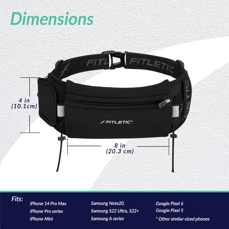 Fitletic Running Belt with Side Pocket, Loops for Energy Gels, Race Bib Number Holder. Waist Pack Water Resistant Phone Holder. Model Ultimate II - Image 2